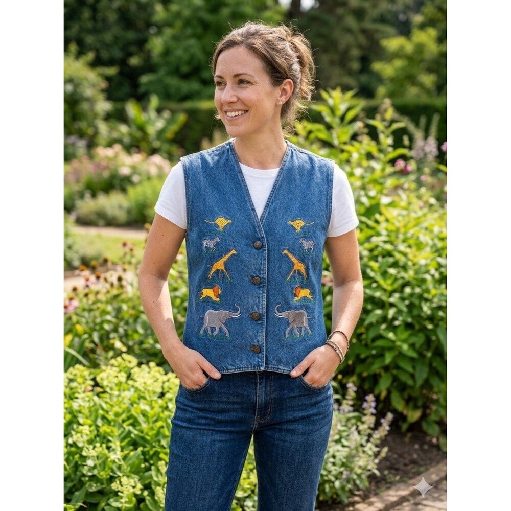 Casey Coleman Vintage 90’s Safari Denim Vest Size ML (Medium/Large)